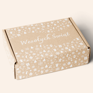 pudełko ze świątecznym nadrukiem