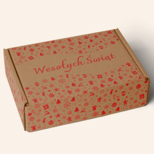 Opakowanie świąteczne brązowe z czerwonym nadrukiem (35 x 26 x 10 cm)