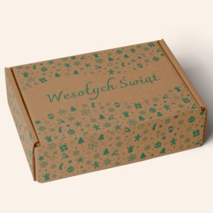 Opakowanie świąteczne brązowe z zielonym nadrukiem (35 x 26 x 10 cm)