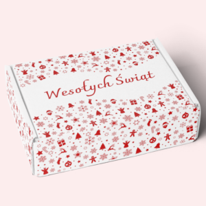 Opakowanie świąteczne białe z czerwonym nadrukiem (35 x 26 x 10 cm)