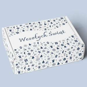 Opakowanie świąteczne białe z granatowym nadrukiem (35 x 26 x 10 cm)
