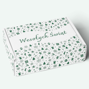 Opakowanie świąteczne białe z zielonym nadrukiem (35 x 26 x 10 cm)