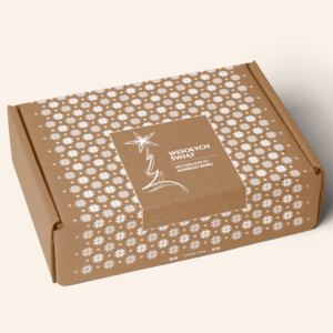 Opakowanie świąteczne brązowe z białym nadrukiem (35 x 26 x 10 cm)